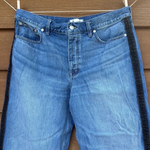 Madewell Womens Low-Slung Baggy Jeans Size 31 Blue Denim With Black Side Stripes - Picture 6 of 14